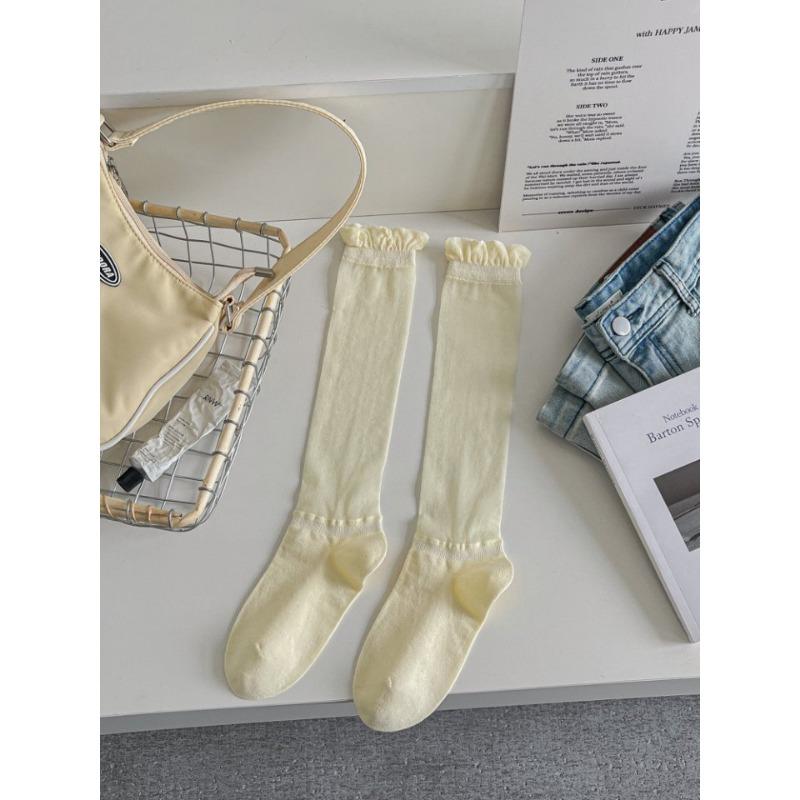 

Кристальные шелковые хлопковые носки, гольфы, кружевные тонкие сетчатые утягивающие носки до колена для балерины, носки-гольфы однотонные 1 pair бежевый