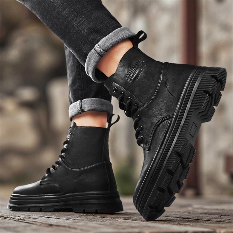 Italian Genuine Leather Outdoor Ankle Boots Lightweight Casual Boots Men Boots Designer Work Boots Classic Handmade Boots Black