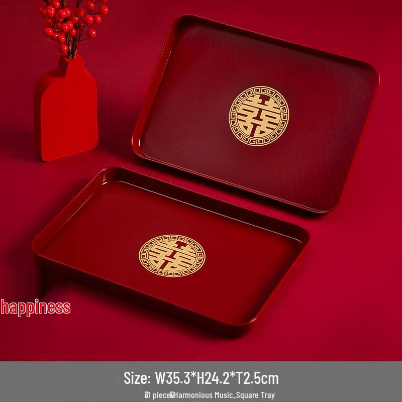 Red Double Happiness Wedding Tray – Festive Fruit & Candy Plate for Banquets
