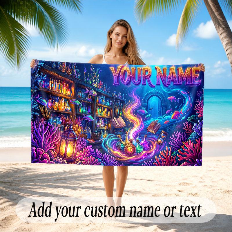 Octopus Sea Life Theme Soft Beach Towel Personalized Custom Name Text Towel Portable for Beach Pool Travel