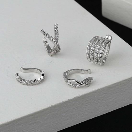 1 Boucle d'oreille à clip Géométrique Strass Bijoux Étincelants Style Coréen Manchette d'oreille pour Mariage