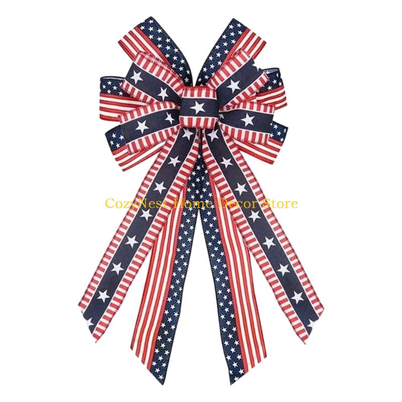 92MF Handmade Ribbon Bows For Patriotic Decoration Party Crafting Supplies Decorative Bowknot for Independence Day