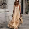 Beach Vacation Dress Summer Ruffle Tiered Swing for Women, Boho Pleated Skirt Flowy Maxi Sundress, Sleeveless A-line Loose Long Skin-friendly Fabric