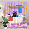 Adorable Cat Bathtub Shower Curtain Water Resistant Fabric Bathroom Ideal Whimsical Pet Lovers