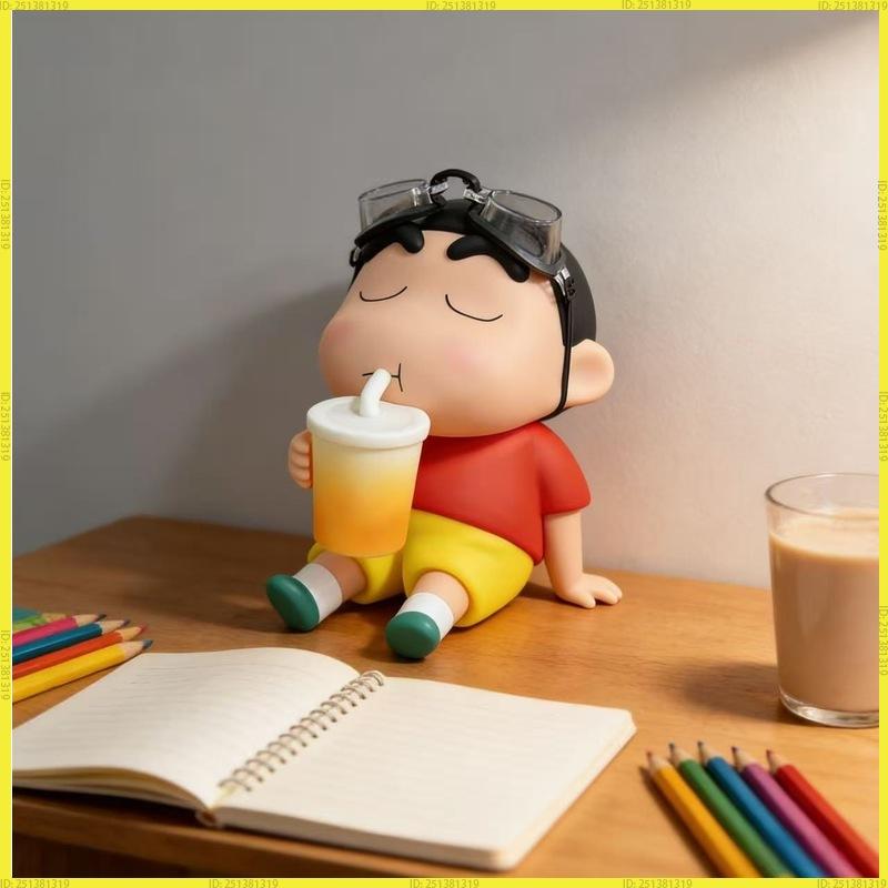 Crayon Shin Chan Night Light Tap Control Holding Soda Cup Vinyl Figure With Shiro Dog Cartoon Anime Desktop Decor For Anime Fans