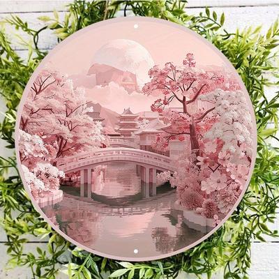 Wooden Japanese Temple Round Wall Sign, Scratch Resistant, Outdoor and Indoor Decor, Wall Art, Home Decoration for Church Front Door Wall Hanging