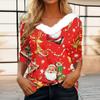 Women's Fashion Long Sleeve Christmas Print Party  Collar V-Neck Top