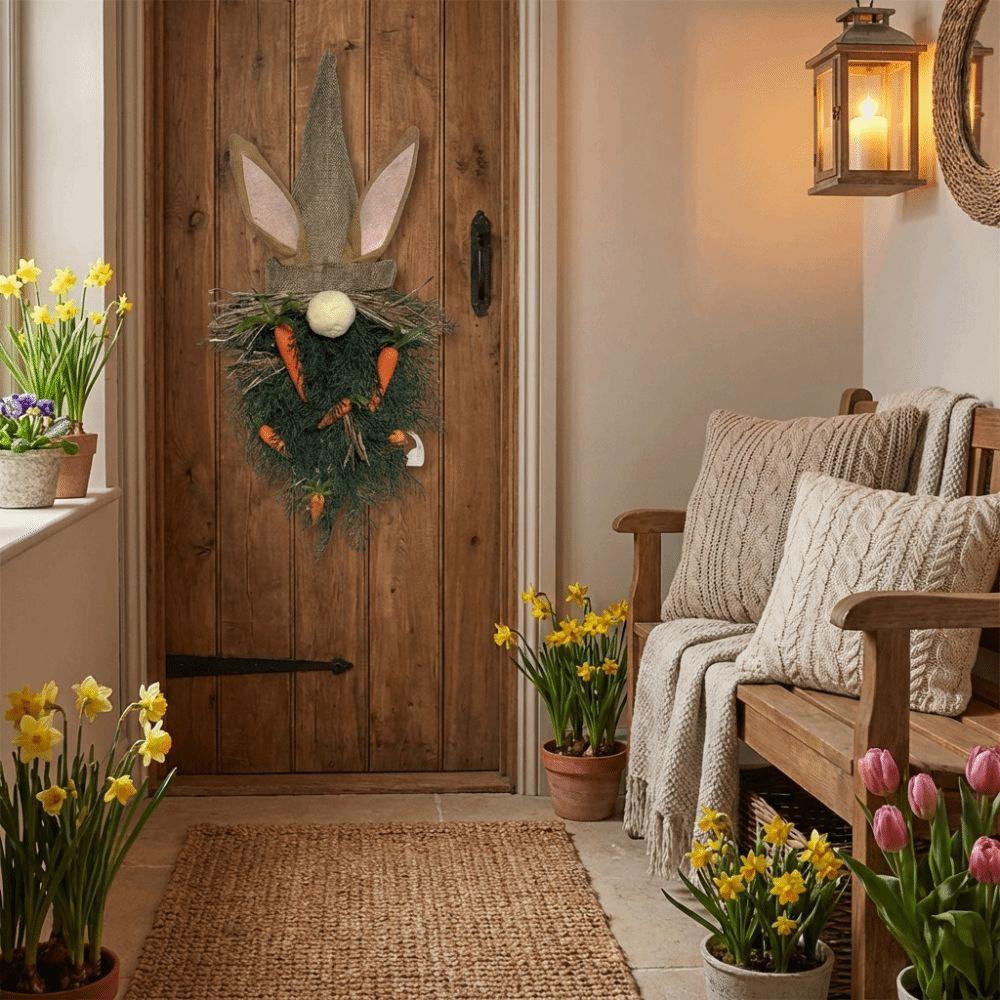 Rustic Style Easter Gnome Pendant Plastic With Carrot Rabbit Ears Door Hanger Handmade Easter Bunny Wreath Wedding Decor