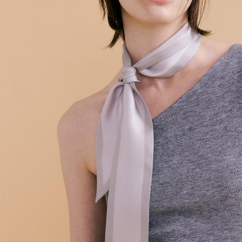 Avvina Pelle Long Twilly Silk Scarf   Dove