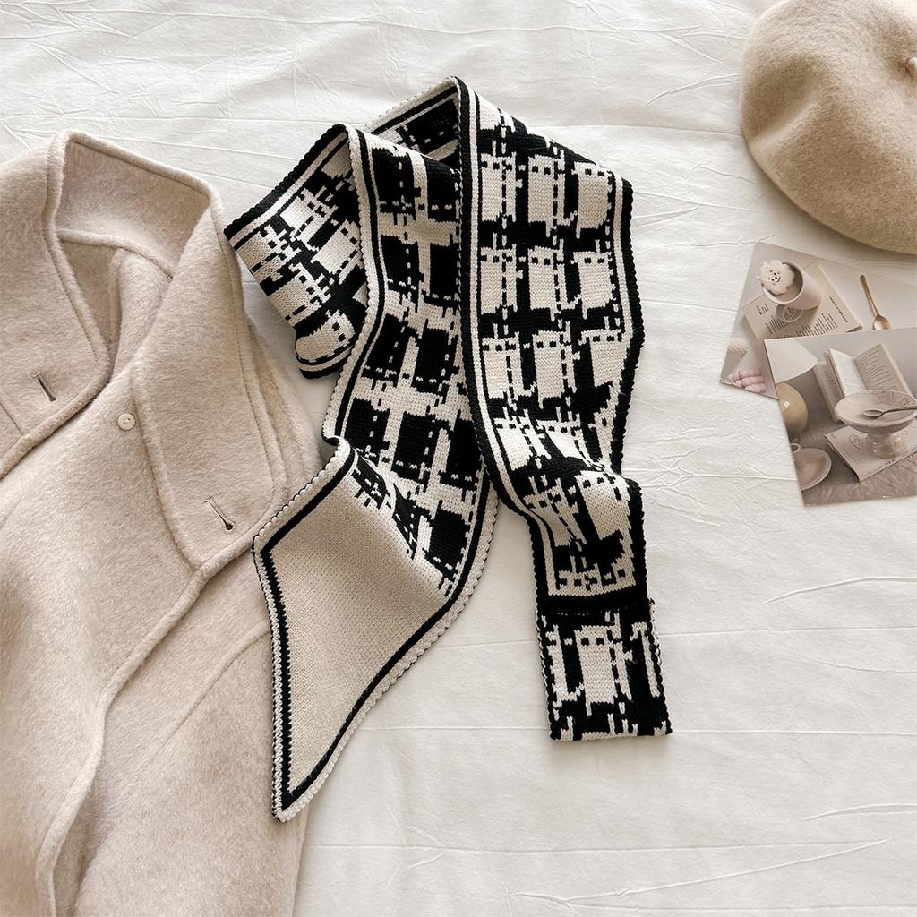 Polka Dot Striped Thicken And Warm Winter Small Knitted Scarf For Women Striped Neck Gaiter Versatile Temperament Scarves
