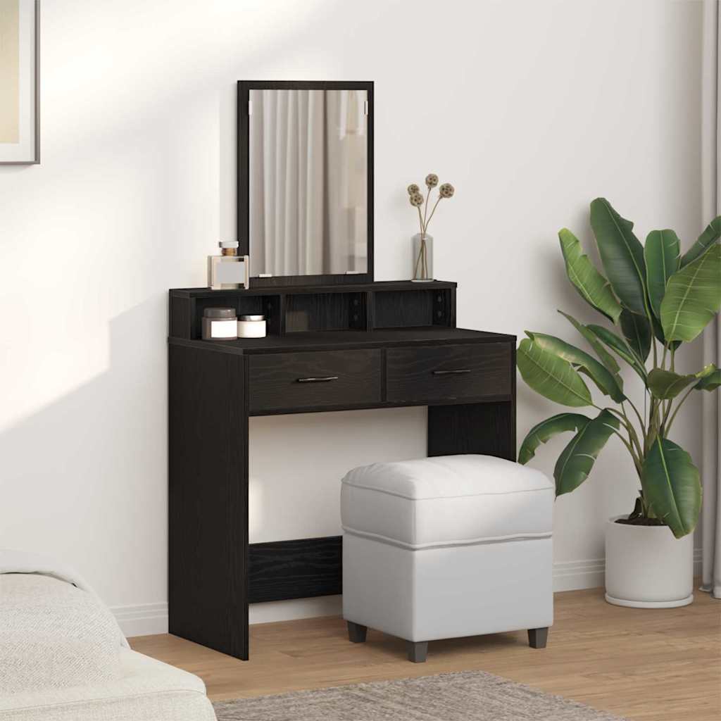 Makeup Table with Shelf Black Oak Effect 79 x 41 x 140 cm