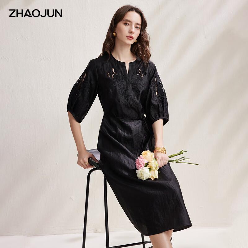 Zhao Jun New Chinese Style Silk Xiangyunsha V-Neck Midi Dress 3XL