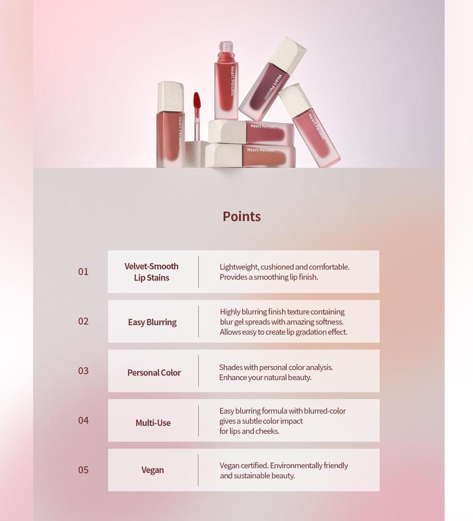 Heart Percent Dote On Mood Blurry Fog Tint Dusty Fig Dusty is a lip (#02 Pink) lightweight, easy-blurring, velvet-matte stain.