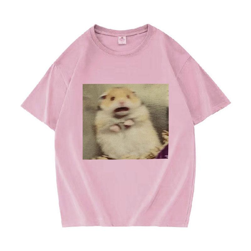Funny Scared Hamster Meme Graphic TShirt Men Women ONeck Fashion Short Sleeve T Shirt Retro Clothing Oversized Cotton Tshirts