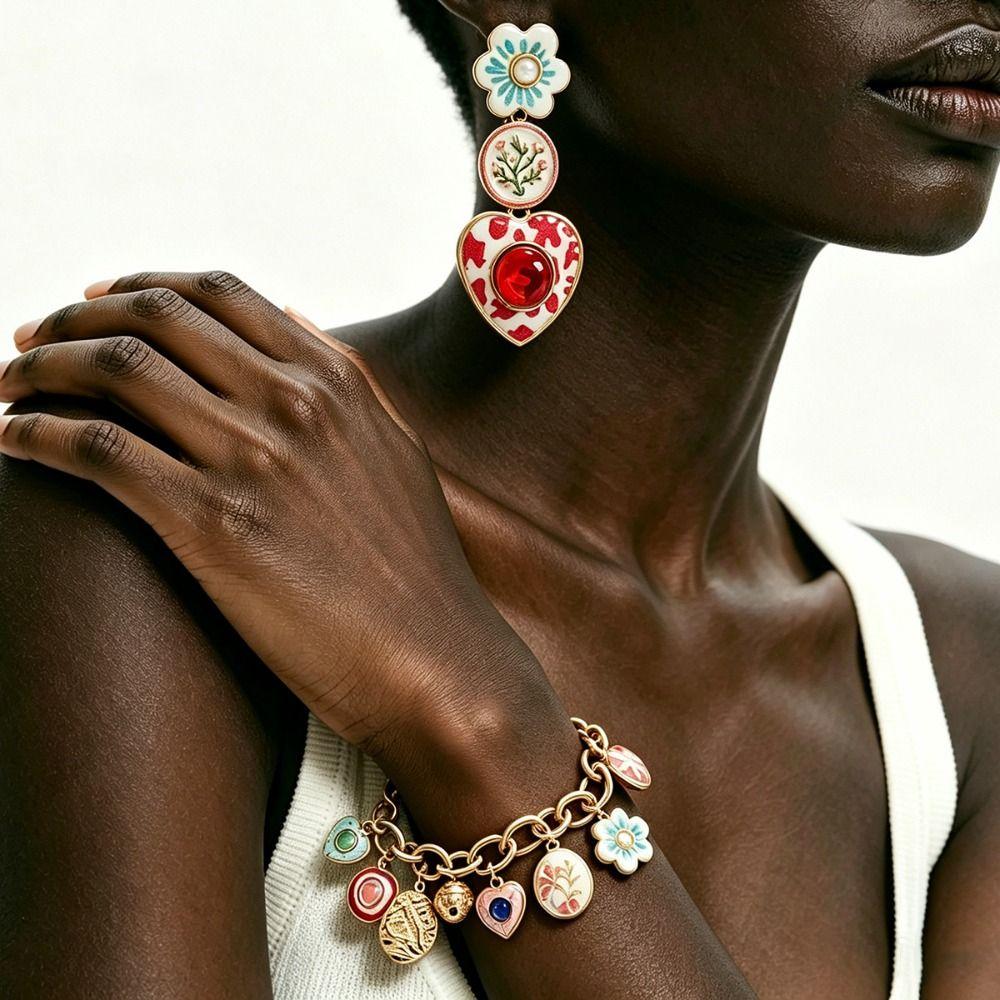 Flower Asymmetrical Enamel Dangle Earrings Creative Bohemian Dangle Earring  Women