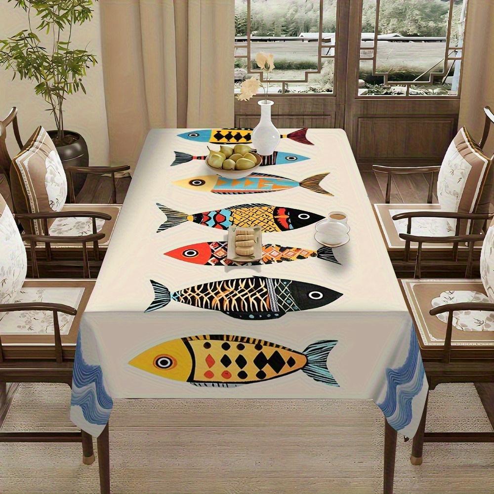 Cartoon Fish Print Rectangle Tablecloth for Table Decor Washable Colorful Fish Kitchen Dining Table Cloth Home Party Decorations