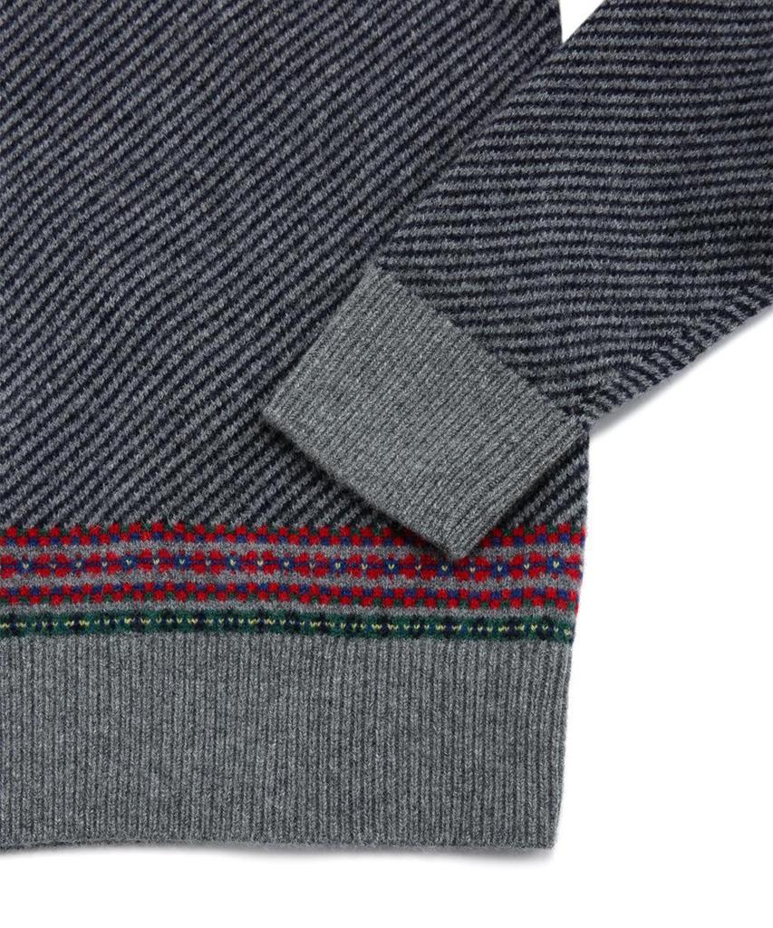 BROOKS BROTHERS Lambswool Jacquard Tennis V-Neck Sweater (Medium Grey) (Bbwnmm0904Wdf)