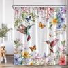 Floral Hummingbird Shower Curtains Watercolor Flowers Butterfly Dragonfly Birds Plant Bath Curtain Modern Fabric Bathroom Decor
