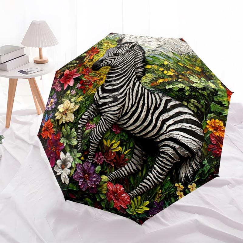 1 PC Automatic Folding Umbrella - Zebra Artwork Pattern, Portable & Foldable Design with 8 Ribs, Christmas Birthday Gifts