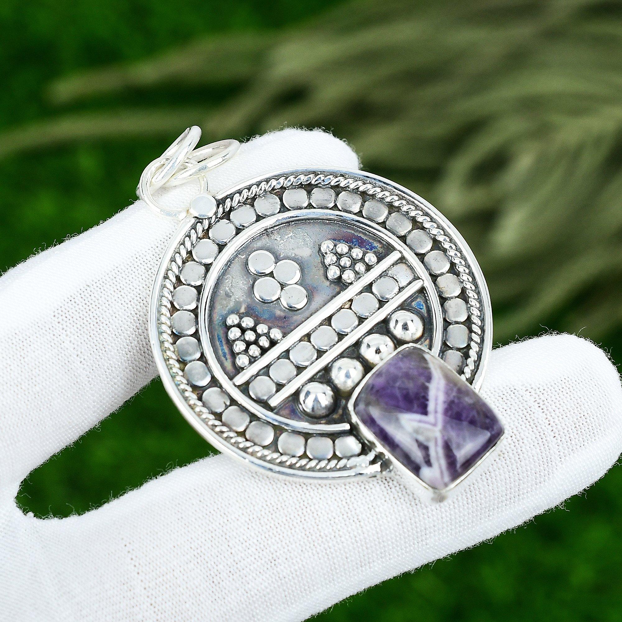 

Friendship Day Sale Chevron Amethyst Gemstone 925 Silver Wedding Pendant Jewelry