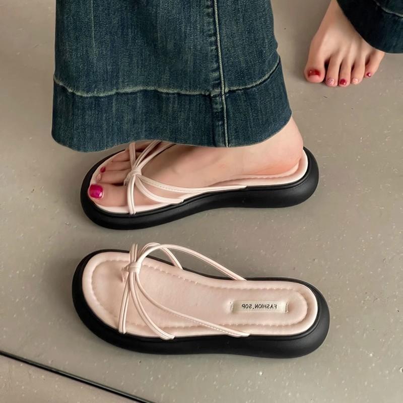 Thick-soled heightened non-slip flip-flop sandals women's shoes 2025 summer niche design leopard print strap wedge heel sandals