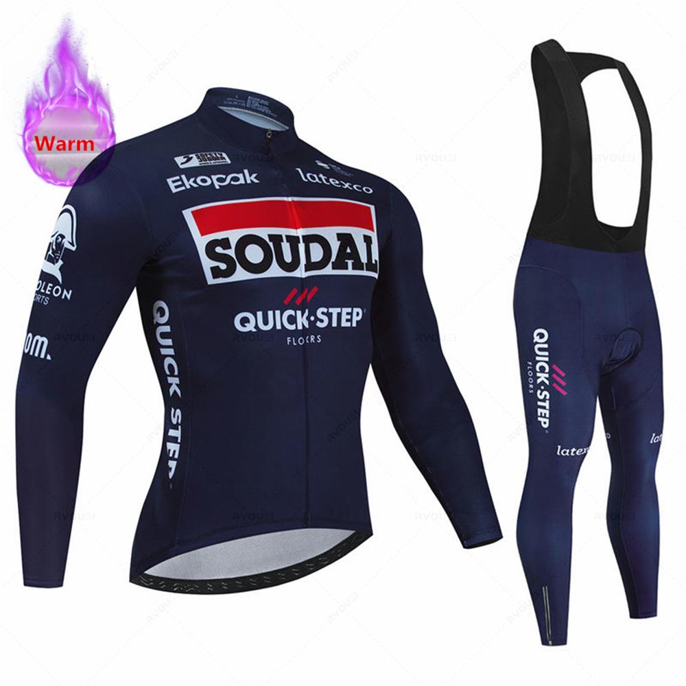 

Soudal Quick Step 2026 Winter Cycling Jersey Thermal Fleece Bicycle Clothing MTB Bicicleta Set Ropa Ciclismo Triathlon Bike Suit M