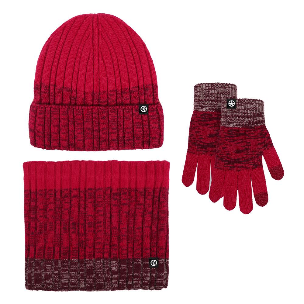 Ankola Red Hat Scarf Glove Cover Set Winter Warm Outdoor Cold Thickened Velvet Ear Protector Knitted Hat