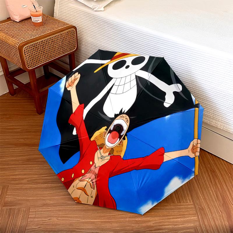 1 PC Automatic Folding Umbrella - Luffy D Pattern Portable Foldable Design With 8 Ribs Christmas Birthday Gifts