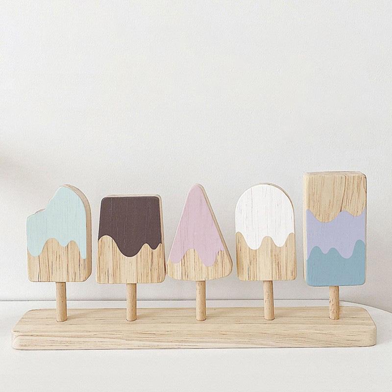Wooden Montessori Style Ice Cream Playthings Toddlers Pretend Playing Simulation Food Games Kitchen Accessories Playthings ideal for 3 4 5 Year Old