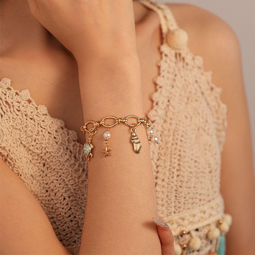 Elegant Simple Metal Bracelet Starfish Ocean Style Jewelry Hawaiian Style Beach Bracelet Travel
