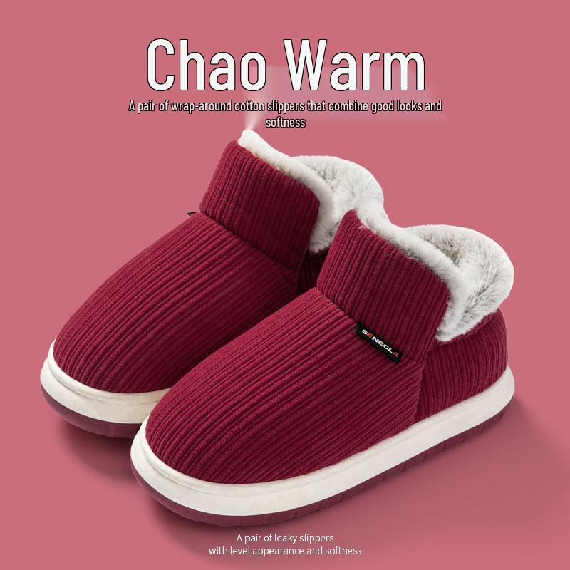 Men's and Women's Thickened Cotton Slippers: Fleece-Lined, Heel-Covering, Warm Indoor Shoes for Winter.
