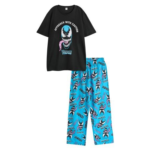 Venom Mens Approach With Caution Short-Sleeved Long Pyjama Set