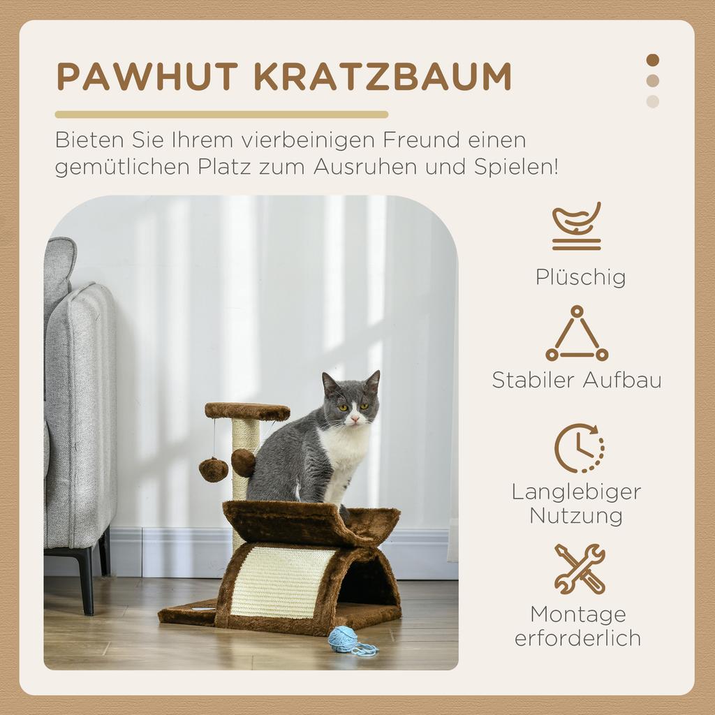 Cat Tree, Cat Tower for Kittens with Rotatable Top Bar, Sisal Scratching Post, Tunnel, Dangling Balls - Brown