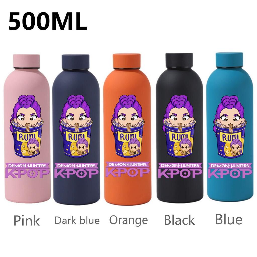 500ML KPop Dämonenjäger Cartoon Druck Sport Auslaufsicher Hohe Qualität Edelstahl Isoliert Wasserbecher Geburtstag Geburtstag Hohe Qualität Geschenke