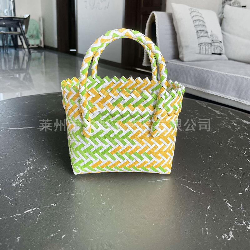 Woven Bag Gift Photo Decoration Handbag Plastic Woven Color Matching Women's Bag Hand Bag