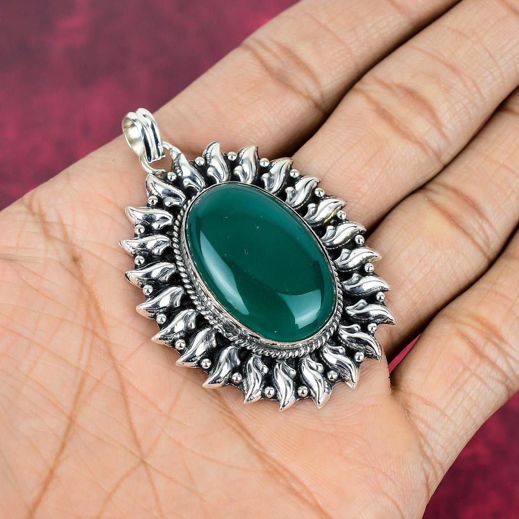 Green Onyx Pendant Handmade Gemstone Jewelry, 925 Solid Sterling Silver Pendant Unique Design Jewelry