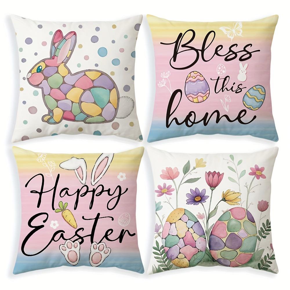 Easter Pillowcases with Bunny and Happy Easter Sayings Sofa Bed Cushion Cover Sleeping Pillowcase Home Decoration