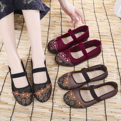 Zapatos de tela Old North para mujer, zapatos de una sola pieza, nuevos zapatos de verano para madre, zapatos de malla transpirable para mediana edad y ancianos, zapatos de tela huecos de suela plana