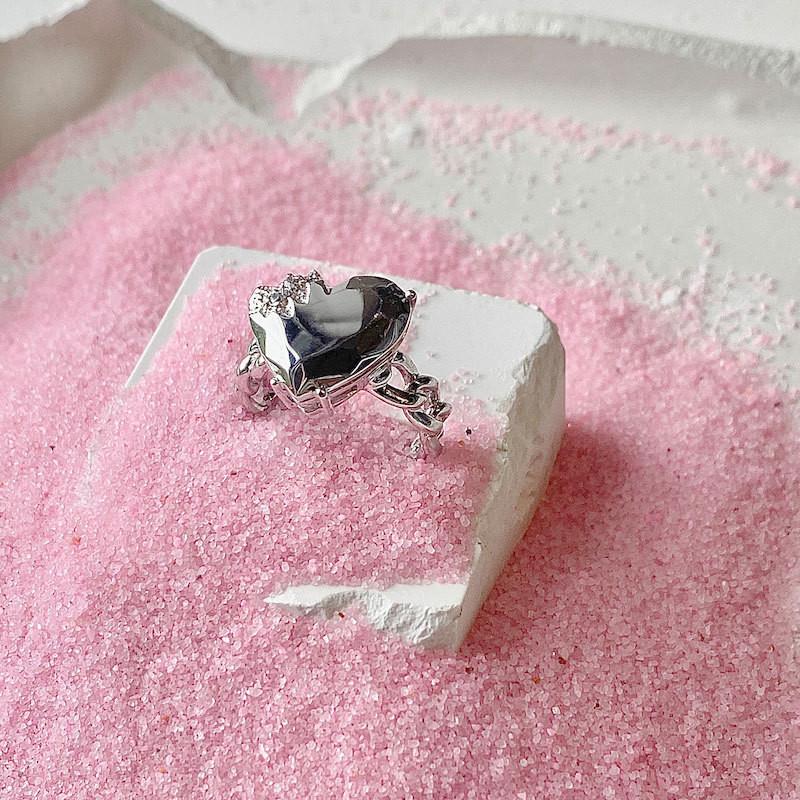 Elegant Korean Style Adjustable Heart Shaped Ring With Geometric Design For Women