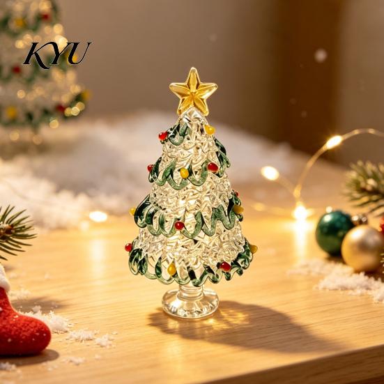 Unique Christmas Gifts for Friends Glazed Tree Figurine, Glass Pulled Wire Desk Decor, Desktop Decor Mini Holiday Tabletop Ornament Car Home,