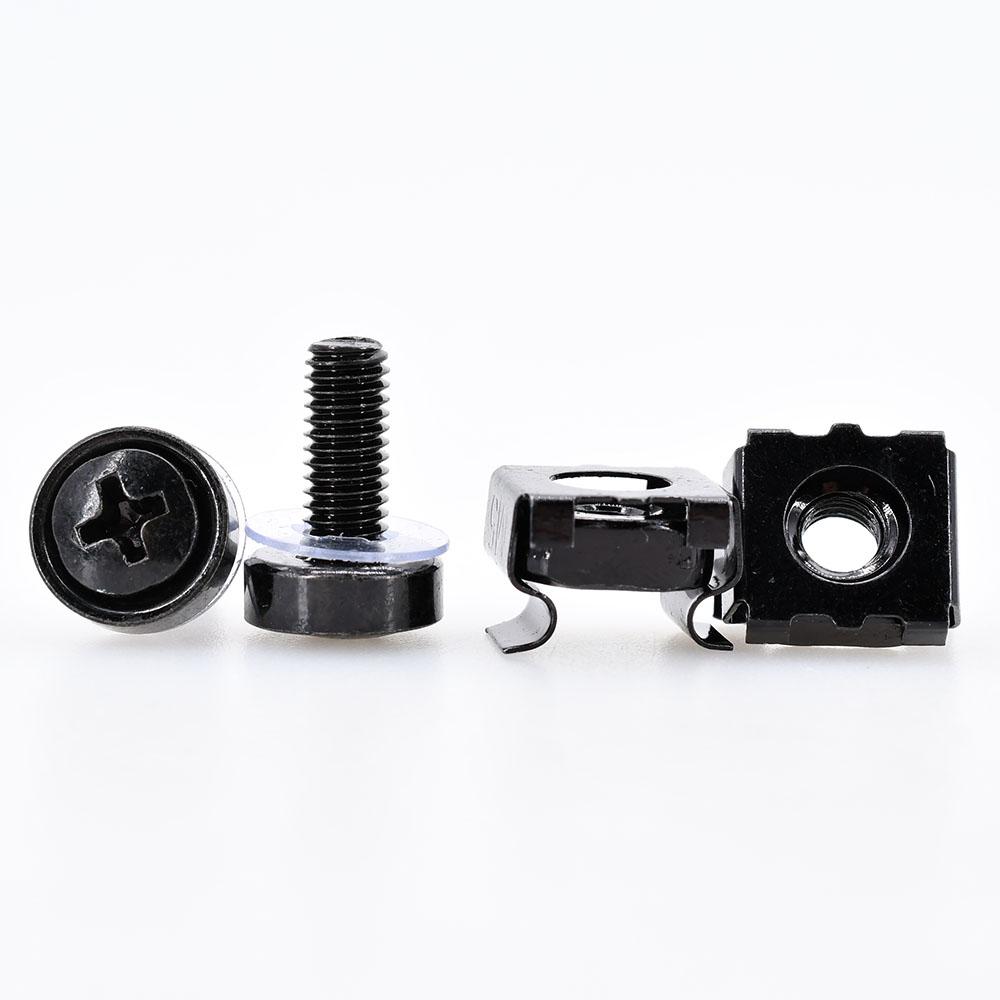 M6x16mm M6x20mm Black Carbon Steel Screw Nut Set For Rack Mount Server Cabinet Shelves Phillips Bolt Cage Nuts Kit 20Set M5 M6
