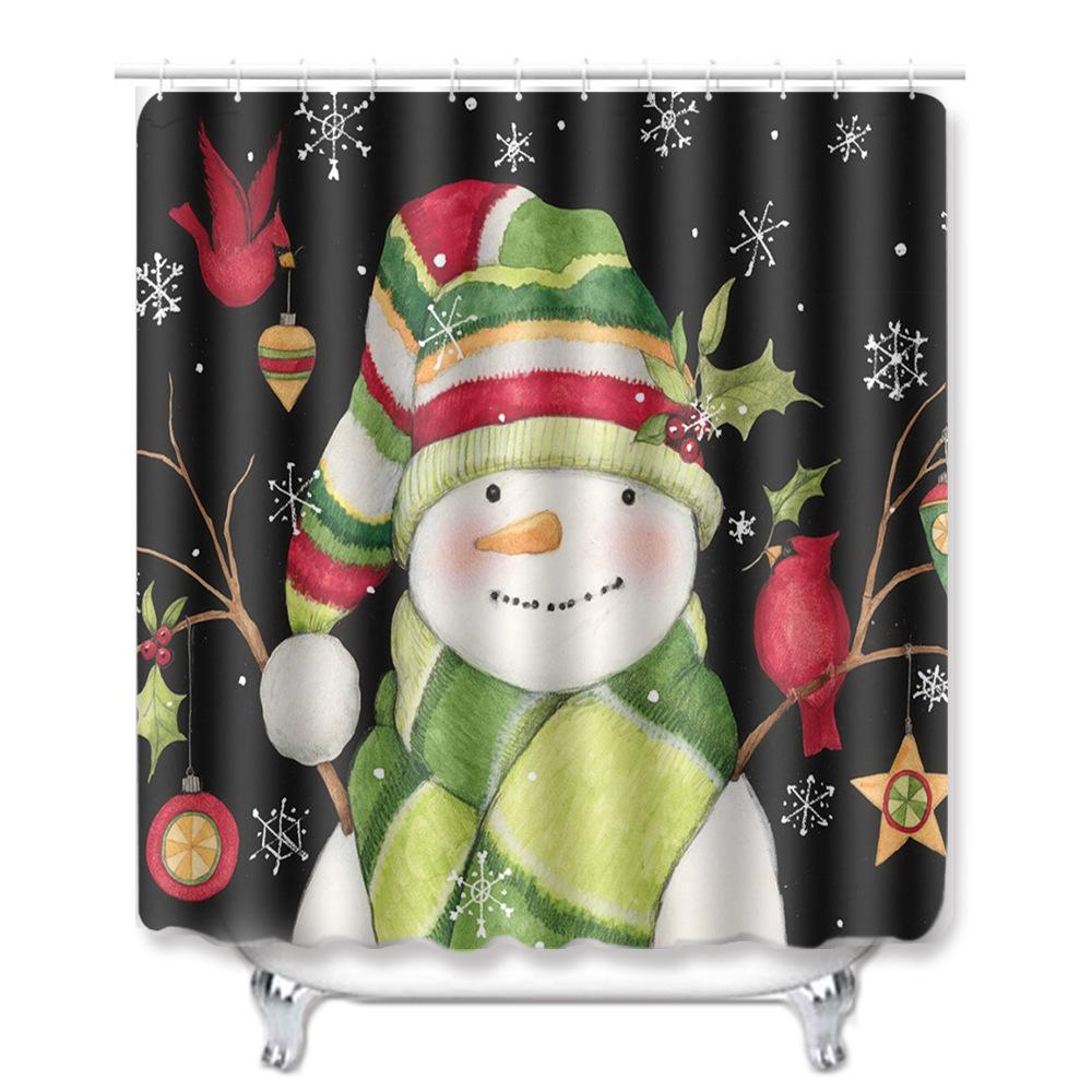 Christmas Shower Curtain Floor Mat Combination Four-Piece Set Bathroom Non-Slip Mat Toilet Absorbent Door Mat Carpet