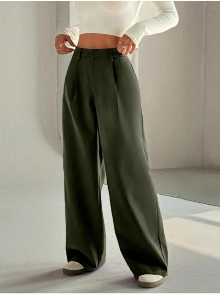 Fashion Women Loose Wide Leg Suit Pants High Waist Trousers Spring Autumn Casual Pants Ladies Elegant Solid Color Ladies Simple Long Trousers
