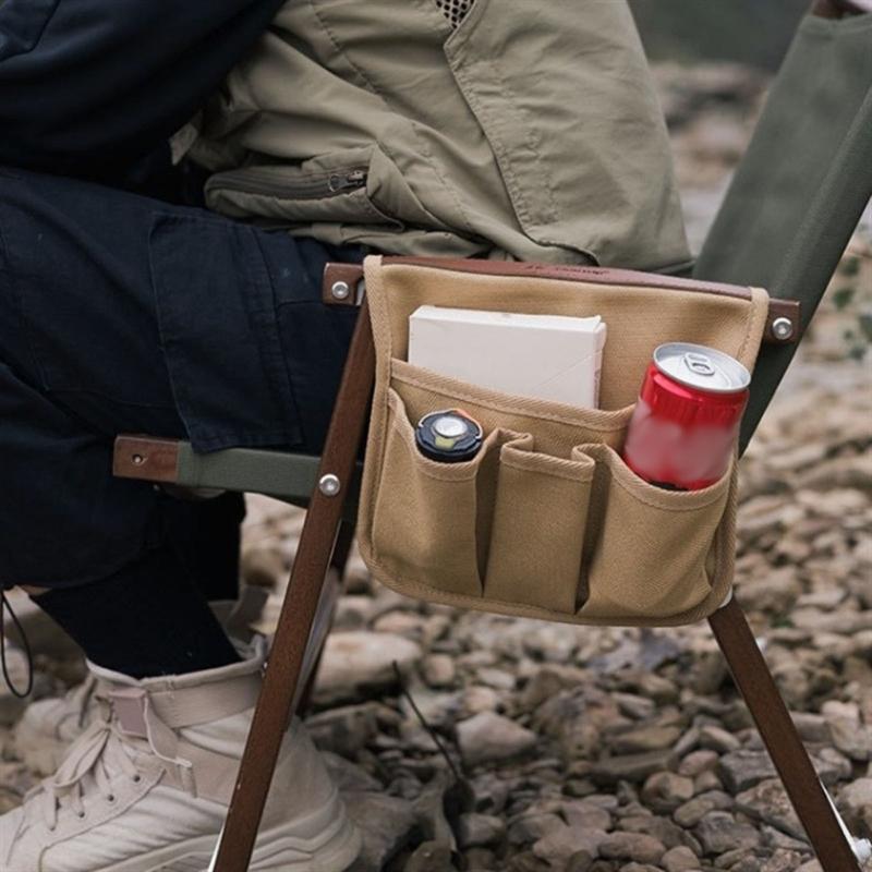 Outdoor Seat Organizers Bag with Triple Pockets Canvas Texture Effortlessly Attachments Foldable for Travel Storage
