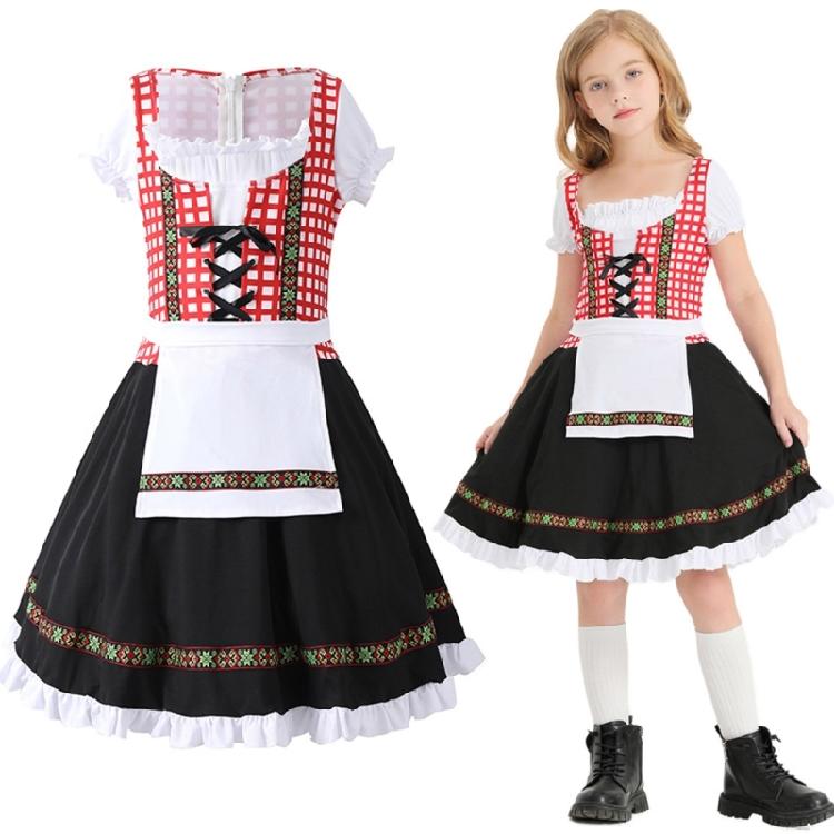 Kids Girls German Bavarian Oktoberfest Costume,Beer Costume Dirndl Dresses for Halloween and Beer Festival Carnival