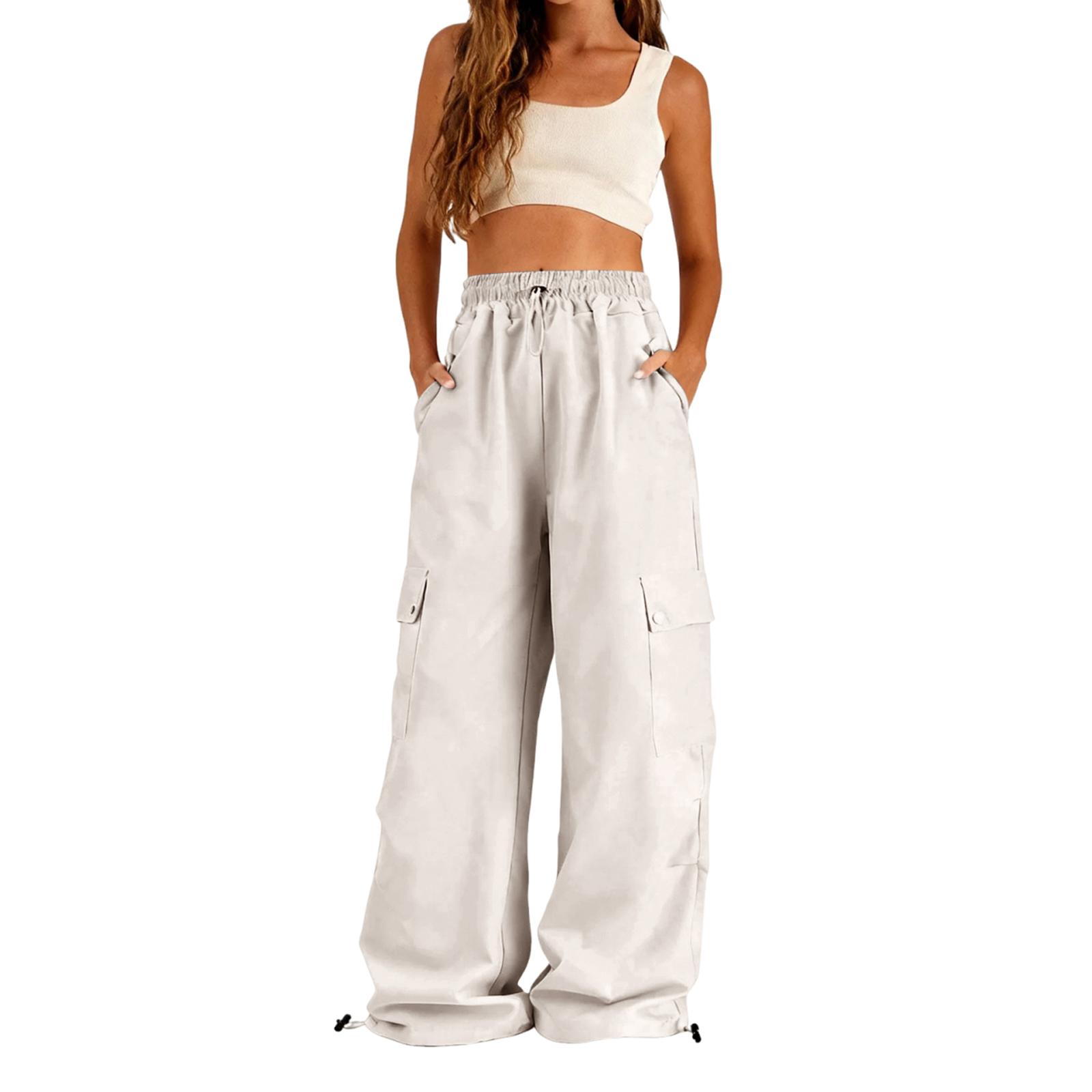 

Women s Fashion Outdoor Loose Straight-Leg Drawstring Cargo Pants, Versatile Trendy Color Casual Pants L бежевий