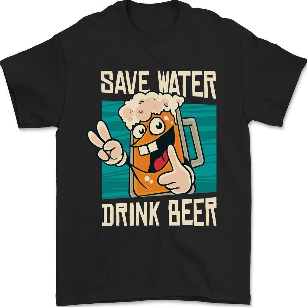 Risparmia Acqua Bevi Birra Divertente Alcool Maglietta da Uomo più Larga 100% Cotone