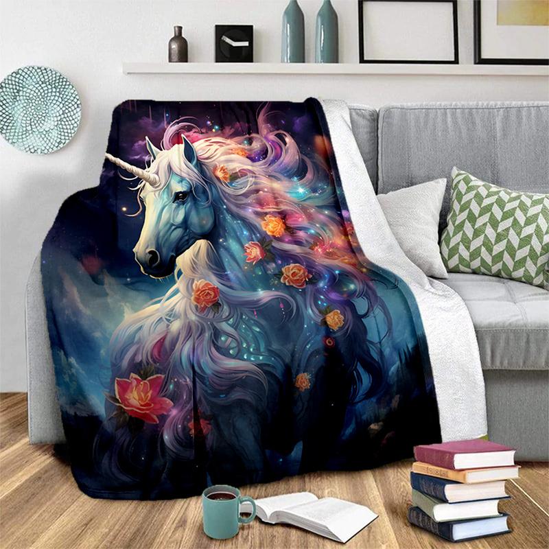 Fantasy Unicorn Fleece Blanket - Soft Flannel Throw for Sofa/Bed, Magical Cozy Gift for Girls & Dreamers, Lightweight & Warm