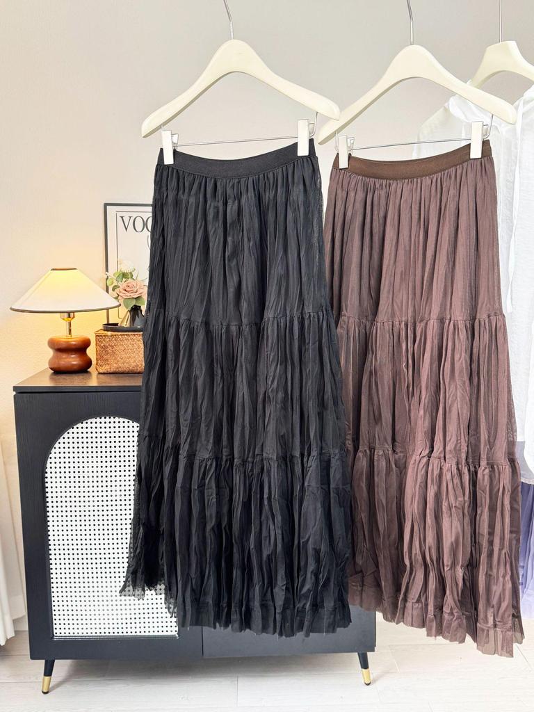 Women’s French-Style High Waist A-Line Mesh Skirt | 2026 Fairy Pleated Loose Hem