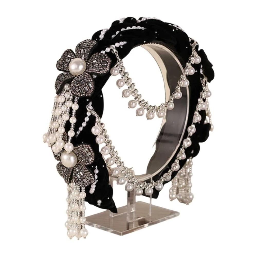 New Detachable Pearl Tassel Headband Ethnic Style Wide-format Bridal Headdress Pearl Headband Hair Accessory